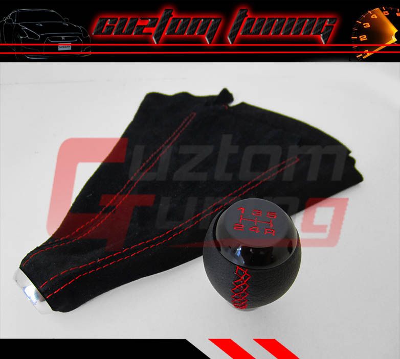 WRX GEN SUBARU IMPREZA JDM BLACK LEATHER RED STITCHING SHIFTER KNOB